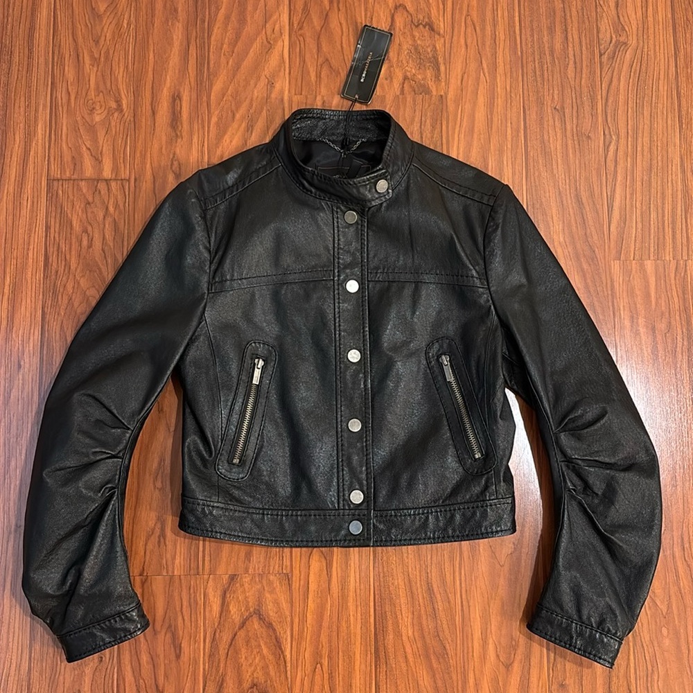 🆕 BCBG MaxAzria Black Leather Jacket, Small
